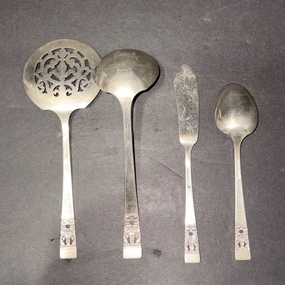 Vtg Oneida~Community 1936 Coronation Serving Set 4 PCs Ladel/Spoon/Slotted Spoon - Picture 7 of 10